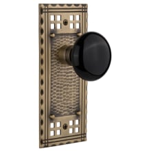 Black Porcelain Solid Brass Privacy Door Knob Set with Long Craftsman Plate and 2-3/4" Backset