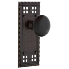 Black Porcelain Solid Brass Privacy Door Knob Set with Long Craftsman Plate and 2-3/4" Backset