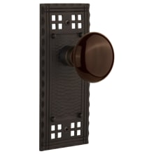 Brown Porcelain Solid Brass Privacy Door Knob Set with Long Craftsman Plate and 2-3/4" Backset