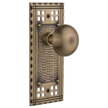 New York Solid Brass Privacy Door Knob Set with Long Craftsman Plate and 2-3/4" Backset