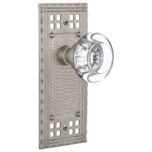 Round Clear Crystal Solid Brass Privacy Door Knob Set with Long Craftsman Plate and 2-3/4" Backset