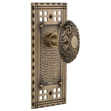 Victorian Solid Brass Privacy Door Knob Set with Long Craftsman Plate and 2-3/4" Backset