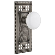 Vintage White Porcelain Privacy Door Knob Set with Forged Brass Long Craftsman Plate and 2-3/4" Backset