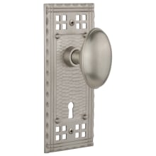 Farmhouse Homestead Solid Brass Passage Door Knob Set with Long Craftsman Plate, Keyhole and 2-3/8" Backset