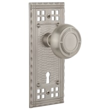Mission Solid Brass Passage Door Knob Set with Long Craftsman Plate, Keyhole and 2-3/8" Backset