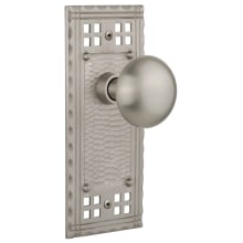 New York Solid Brass Privacy Door Knob Set with Long Craftsman Plate and 2-3/8" Backset