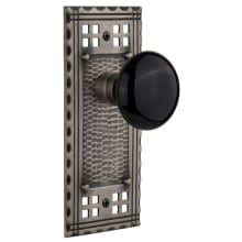 Black Porcelain Solid Brass Privacy Door Knob Set with Long Craftsman Plate and 2-3/8" Backset