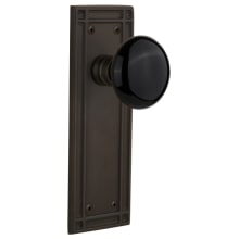 Vintage Black Porcelain Passage Door Knob Set with Solid Brass Mission Style Backplate and 2-3/8" Backset