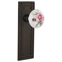 Rose Porcelain Solid Brass Passage Door Knob Set with Mission Rose and 2-3/8" Backset