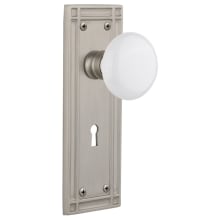 White Porcelain Solid Brass Passage Door Knob Set with Mission Rose, Keyhole and 2-3/8" Backset