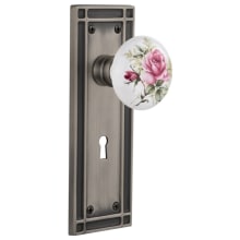 Rose Porcelain Solid Brass Single Dummy Door Knob with Mission Rose and Keyhole