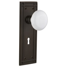 White Porcelain Solid Brass Dummy Door Knob Set with Mission Rose and Keyhole