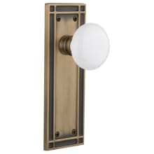 White Porcelain Solid Brass Privacy Door Knob Set with Mission Rose and 2-3/8" Backset