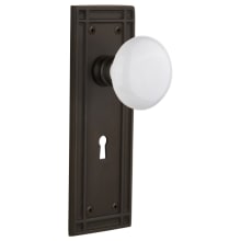 White Porcelain Solid Brass Privacy Door Knob Set with Mission Rose, Keyhole and 2-3/8" Backset