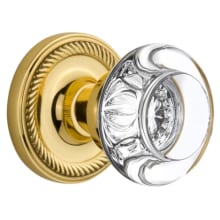 Round Clear Crystal Solid Brass Privacy Door Knob Set with Rope Rose and 2-3/8" Backset