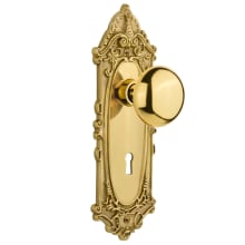 New York Solid Brass Privacy Door Knob Set with Victorian Rose, Keyhole and 2-3/8" Backset