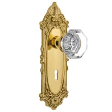 Waldorf Lead Crystal Privacy Door Knob Set with Solid Brass Victorian Backplate, Skeleton Keyhole and 2-3/8" Backset