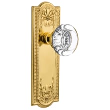 Round Clear Crystal Solid Brass Privacy Door Knob Set with Meadows Rose and 2-3/4" Backset