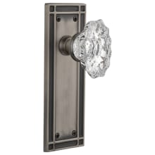 Vintage Chateau Fluted Crystal Privacy Door Knob Set with Solid Brass Mission Style Backplate and 2-3/4" Backset