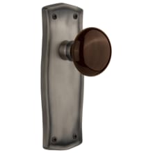 Brown Porcelain Solid Brass Privacy Door Knob Set with Prairie Rose and 2-3/4" Backset