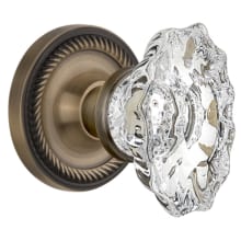 Vintage Chateau Fluted Crystal Privacy Door Knob Set with Solid Brass Rose with Rope Trim and 2-3/4" Backset
