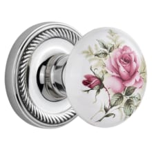 Rose Porcelain Solid Brass Privacy Door Knob Set with Rope Rose and 2-3/4" Backset