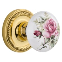 Rose Porcelain Solid Brass Privacy Door Knob Set with Rope Rose and 2-3/4" Backset