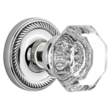 Waldorf Lead Crystal Privacy Door Knob Set with Solid Brass Round Rope Trim Backplate and 2-3/4" Backset