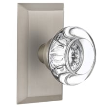 Round Clear Crystal Solid Brass Privacy Door Knob Set with Studio Rose and 2-3/4" Backset