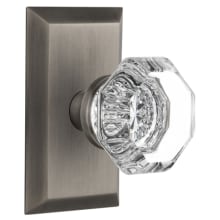 Waldorf Lead Crystal Privacy Door Knob Set with Solid Brass Studio Rose and 2-3/4" Backset