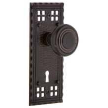 Vintage Art Deco Solid Brass Privacy Door Knob Set with Long Craftsman Plate, Keyhole and 2-3/4" Backset