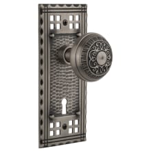 Renaissance Egg and Dart Solid Brass Privacy Door Knob Set with Long Craftsman Plate, Keyhole and 2-3/4" Backset