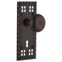 New York Solid Brass Privacy Door Knob Set with Long Craftsman Plate, Keyhole and 2-3/4" Backset