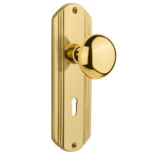 New York Solid Brass Privacy Door Knob Set with Deco Rose, Keyhole and 2-3/4" Backset