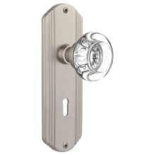 Round Clear Crystal Privacy Door Knob Set with Solid Brass Art Deco Back Plate, Keyhole and 2-3/4" Backset