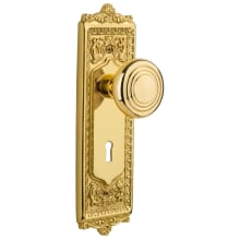 Vintage Art Deco Solid Brass Privacy Door Knob Set with Victorian Egg and Dart Plate, Keyhole and 2-3/4" Backset