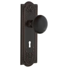 Black Porcelain Solid Brass Privacy Door Knob Set with Meadows Rose, Keyhole and 2-3/4" Backset