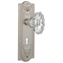 Vintage Chateau Fluted Crystal Privacy Door Knob Set with Solid Brass Meadows Botanical Back Plate, Keyhole and 2-3/4" Backset