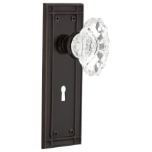 Vintage Chateau Fluted Crystal Privacy Door Knob Set with Solid Brass Mission Style Backplate, Keyhole and 2-3/4" Backset