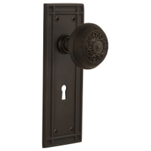 Egg and Dart Solid Brass Privacy Door Knob Set with Mission Rose, Keyhole and 2-3/4" Backset