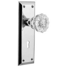 Crystal Solid Brass Privacy Door Knob Set with New York Rose, Keyhole and 2-3/4" Backset