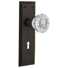 Crystal Solid Brass Privacy Door Knob Set with New York Rose, Keyhole and 2-3/4" Backset