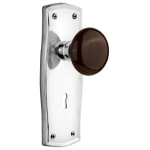 Brown Porcelain Solid Brass Privacy Door Knob Set with Prairie Rose, Keyhole and 2-3/4" Backset