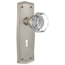 Vintage Waldorf Gem Cut Crystal Privacy Door Knob Set with Solid Brass Prairie Backplate, Keyhole and 2-3/4" Backset