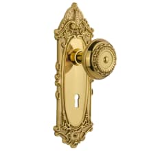 Meadows Solid Brass Privacy Door Knob Set with Victorian Rose, Keyhole and 2-3/4" Backset