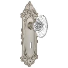 Oval Fluted Crystal Solid Brass Privacy Door Knob Set with Victorian Rose, Keyhole and 2-3/4" Backset