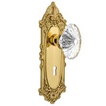 Oval Fluted Crystal Solid Brass Privacy Door Knob Set with Victorian Rose, Keyhole and 2-3/4" Backset