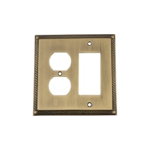 Rope Antique Vintage 2 Gang Combination Wall Plate - 1 Single Rocker and 1 Duplex Outlet GFI Wall Cover