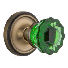 Classic Solid Brass Rose Passage Door Knob Set with Emerald Crystal Knob and 2-3/8" Backset