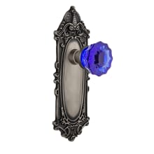 Victorian Rose Passage Door Knob Set with Cobalt Crystal Knob for 2-3/8" Backset